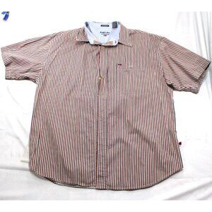 Bugle Boy Classics Mens Red & Blue Striped Short‎ Sleeve No Wrinkle Shirt XL